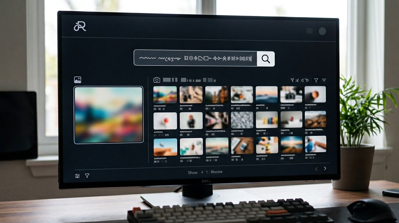 pantalla de computadora con búsqueda inversa de imagen — proceso visual simple