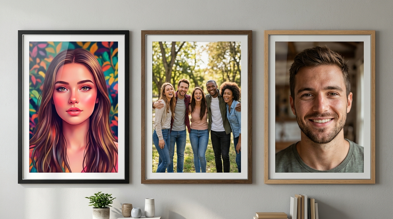 comparación de tres tipos de foto de perfil — con filtro vs grupal vs foto natural reciente con buena luz