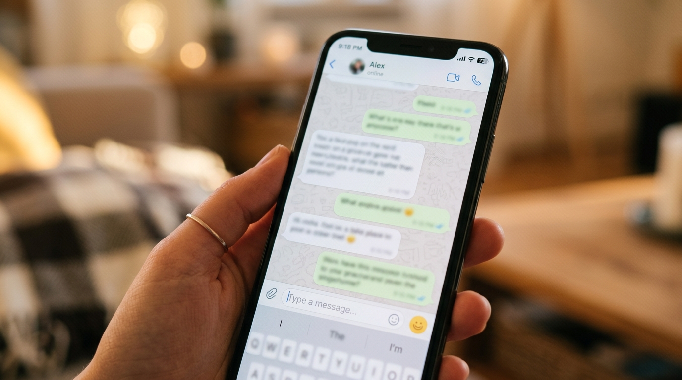 pantalla de chat de app de citas mostrando intercambio de primeros mensajes naturales y específicos